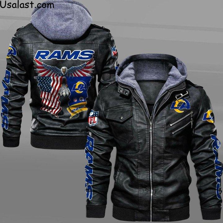Los Angeles Rams Bald Eagle American Flag Leather Jacket - HVsun