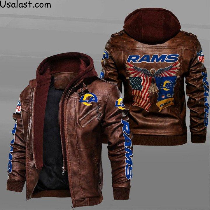 Los Angeles Rams Bald Eagle American Flag Leather Jacket - HVsun
