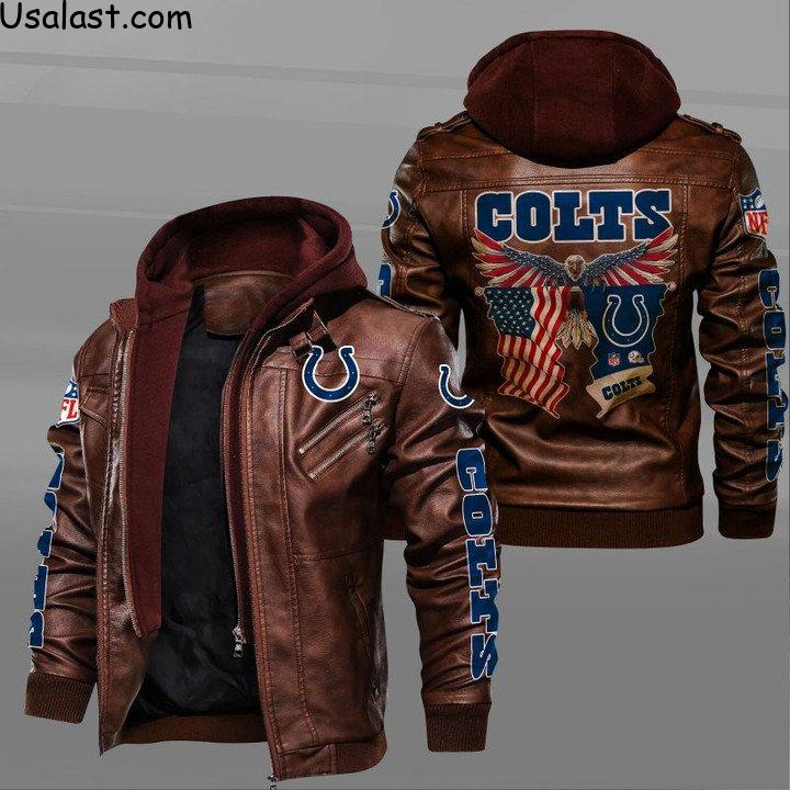 Indianapolis Colts Bald Eagle American Flag Leather Jacket - HVsun