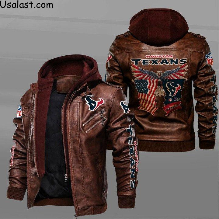 Houston Texans Bald Eagle American Flag Leather Jacket - HVsun