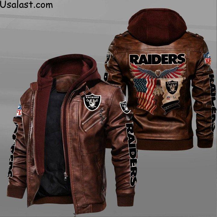 Las Vegas Raiders Bald Eagle American Flag Leather Jacket - HVsun