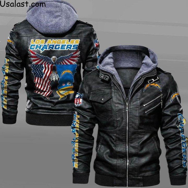 Los Angeles Chargers Bald Eagle American Flag Leather Jacket - HVsun