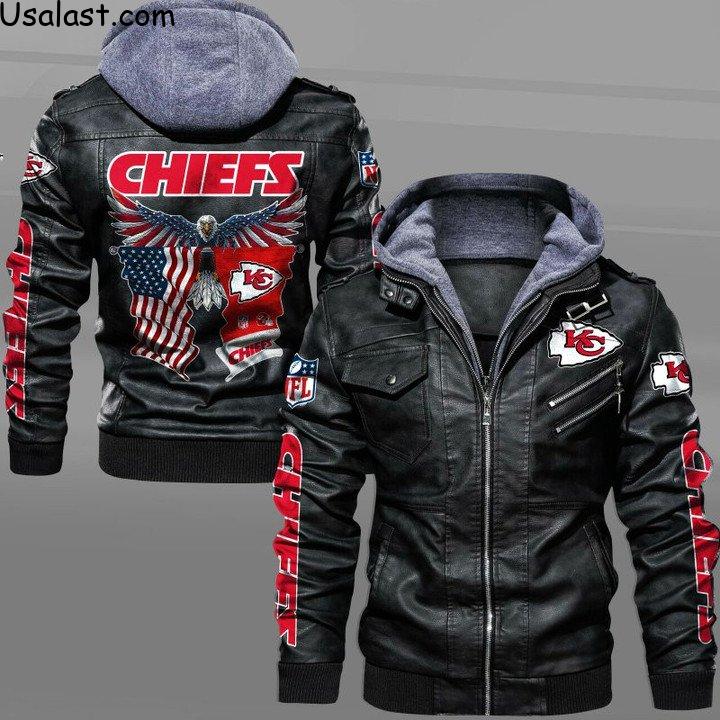 Kansas City Chiefs Bald Eagle American Flag Leather Jacket - HVsun