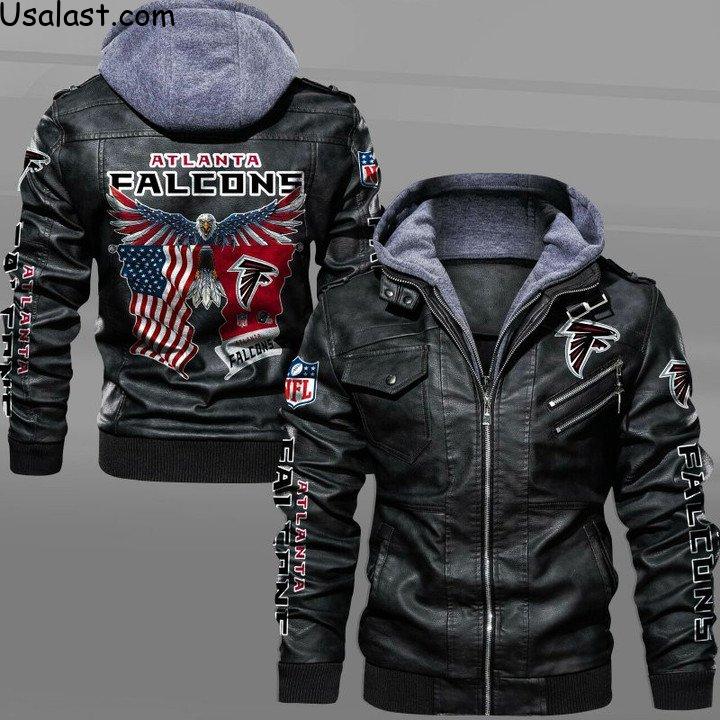 Atlanta Falcons Bald Eagle American Flag Leather Jacket - HVsun