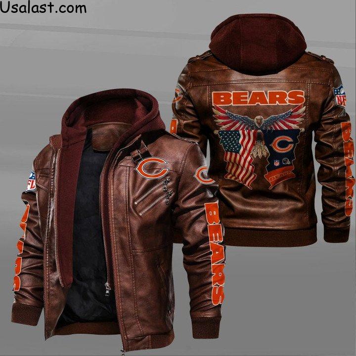 Chicago Bears Bald Eagle American Flag Leather Jacket - HVsun