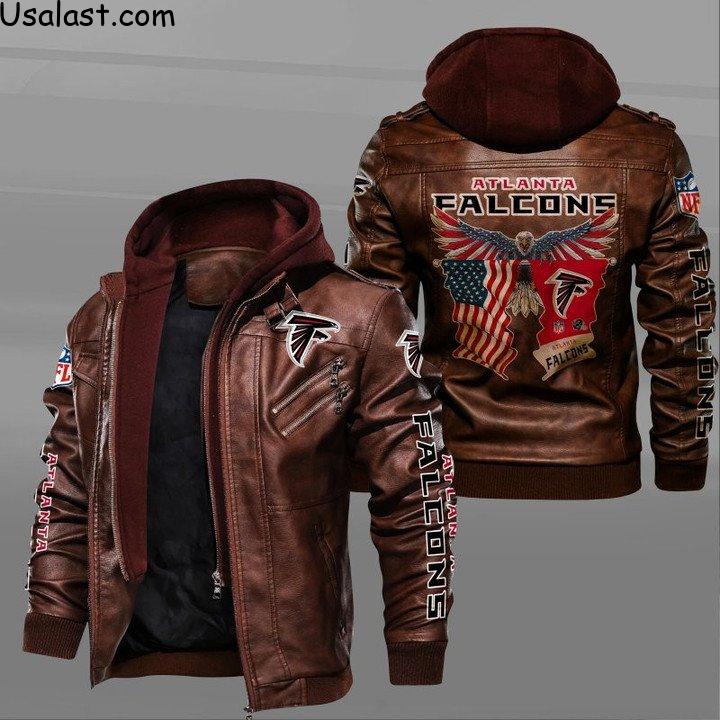 Atlanta Falcons Bald Eagle American Flag Leather Jacket - HVsun