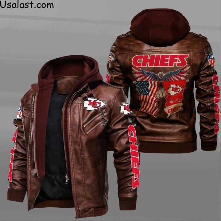 Kansas City Chiefs Bald Eagle American Flag Leather Jacket - HVsun