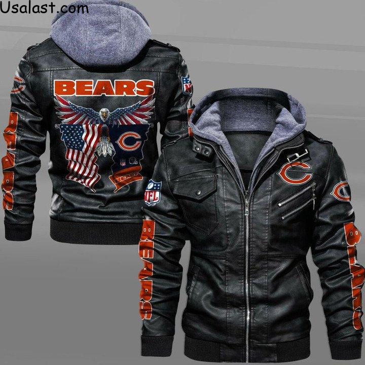 Chicago Bears Bald Eagle American Flag Leather Jacket - HVsun