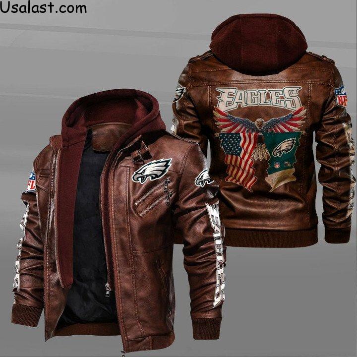 Philadelphia Eagles Bald Eagle American Flag Leather Jacket - HVsun