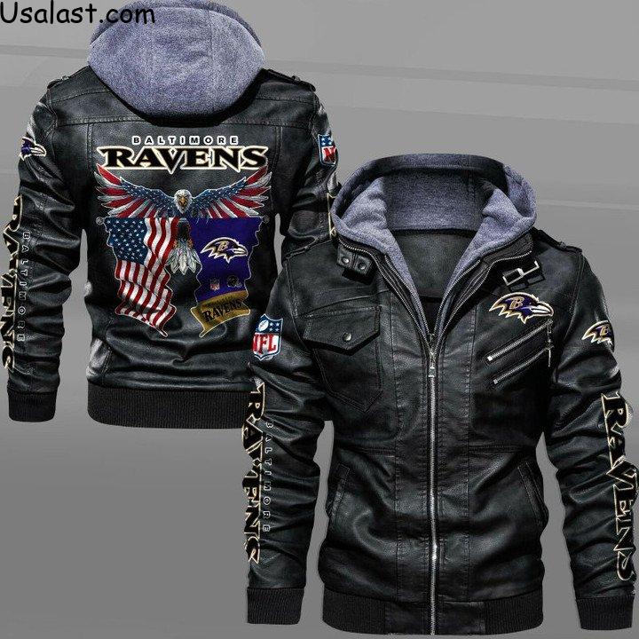 Baltimore Ravens Bald Eagle American Flag Leather Jacket - HVsun