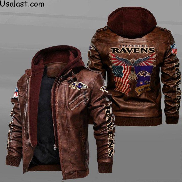 Baltimore Ravens Bald Eagle American Flag Leather Jacket - HVsun