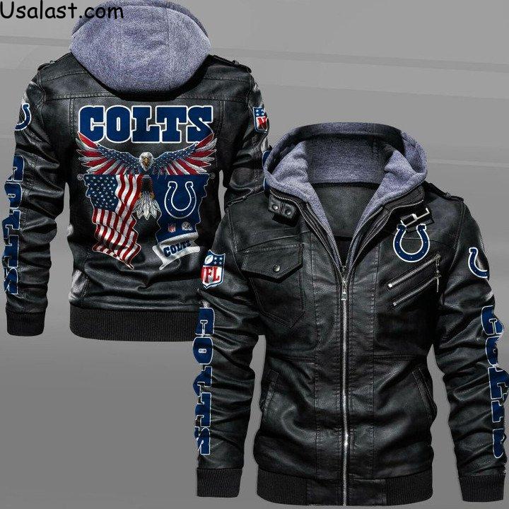 Indianapolis Colts Bald Eagle American Flag Leather Jacket - HVsun