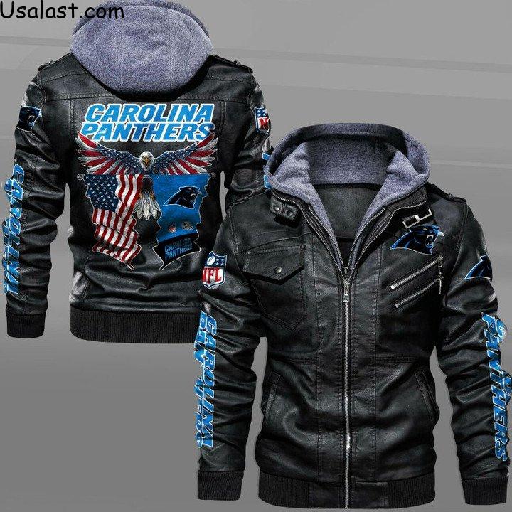 Carolina Panthers Bald Eagle American Flag Leather Jacket - HVsun
