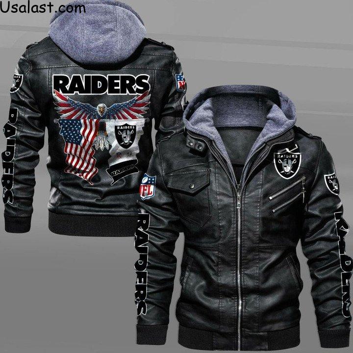 Las Vegas Raiders Bald Eagle American Flag Leather Jacket - HVsun
