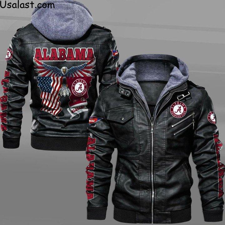 Alabama Crimson Tide Bald Eagle American Flag Leather Jacket - HVsun