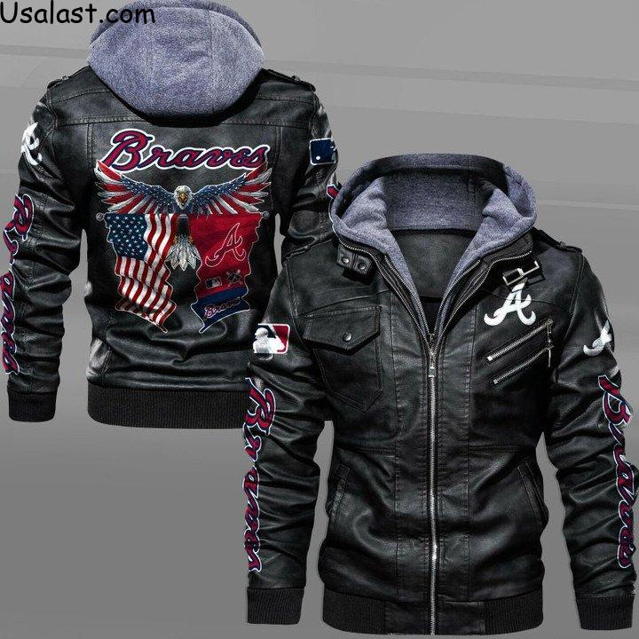 Atlanta Braves Bald Eagle American Flag Leather Jacket - HVsun