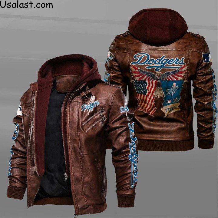 Los Angeles Dodgers Eagle American Flag Leather Jacket - HVsun