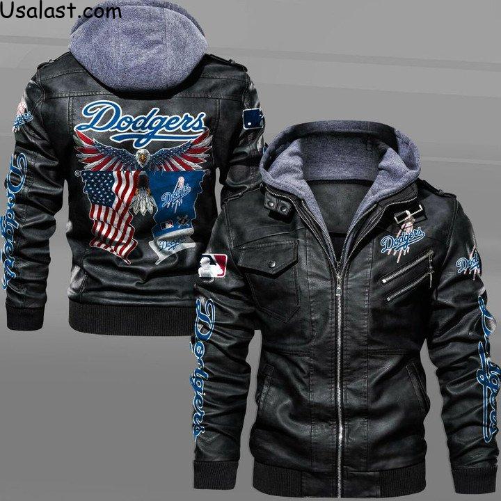 Los Angeles Dodgers Eagle American Flag Leather Jacket - HVsun