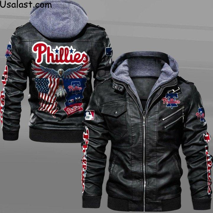 Philadelphia Phillies Eagle American Flag Leather Jacket - HVsun