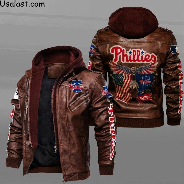 Philadelphia Phillies Eagle American Flag Leather Jacket - HVsun