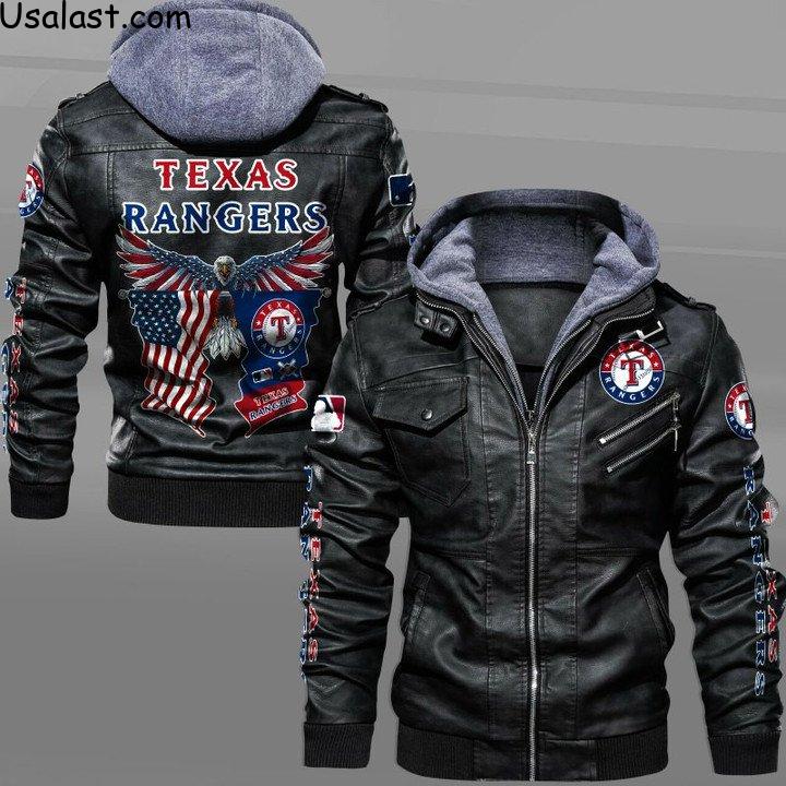 Texas Rangers Eagle American Flag Leather Jacket - HVsun