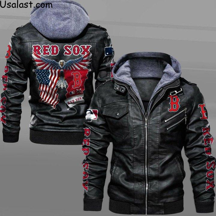 Boston Red Sox Bald Eagle American Flag Leather Jacket - HVsun