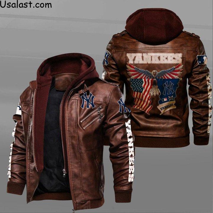 New York Yankees Eagle American Flag Leather Jacket - HVsun