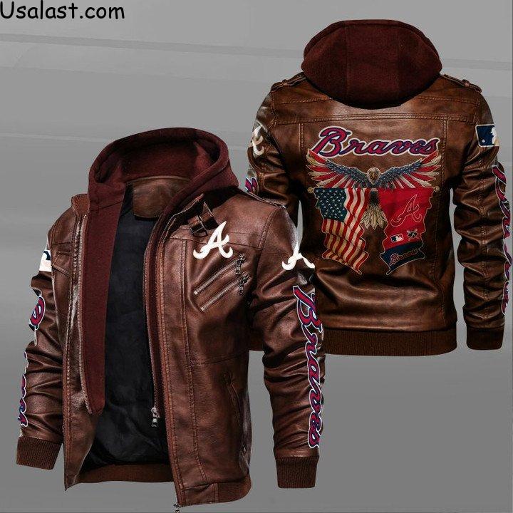 Atlanta Braves Bald Eagle American Flag Leather Jacket - HVsun