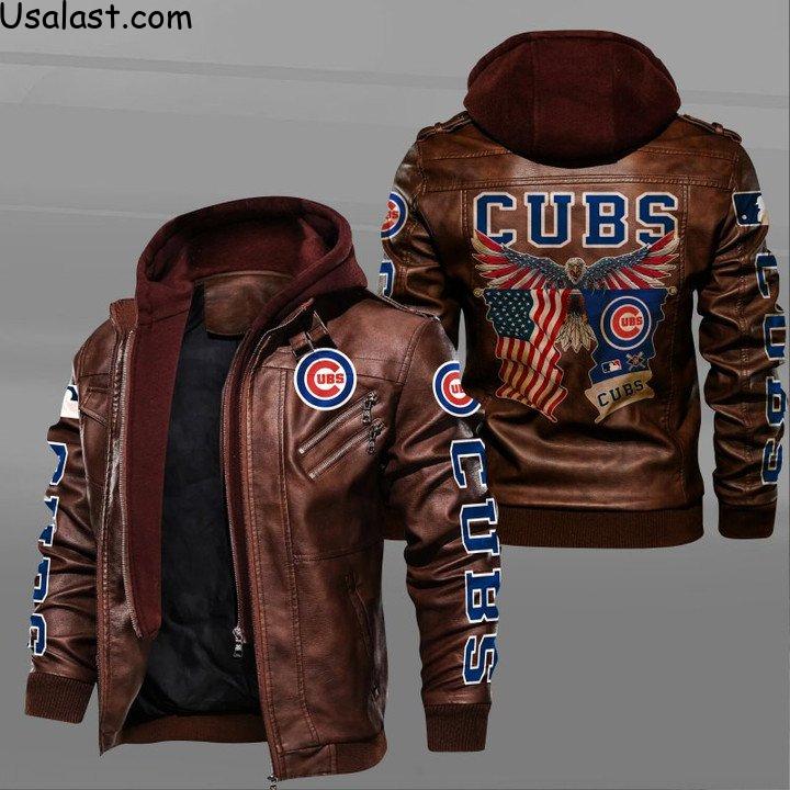 Chicago Cubs Bald Eagle American Flag Leather Jacket - HVsun