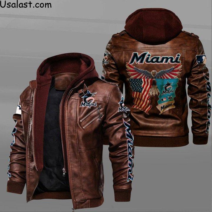 Miami Marlins Eagle American Flag Leather Jacket - HVsun