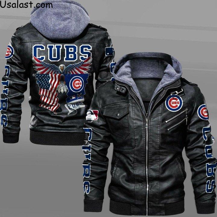 Chicago Cubs Bald Eagle American Flag Leather Jacket - HVsun
