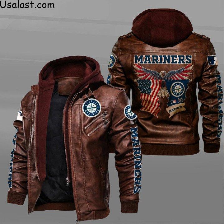 Seattle Mariners Eagle American Flag Leather Jacket - HVsun