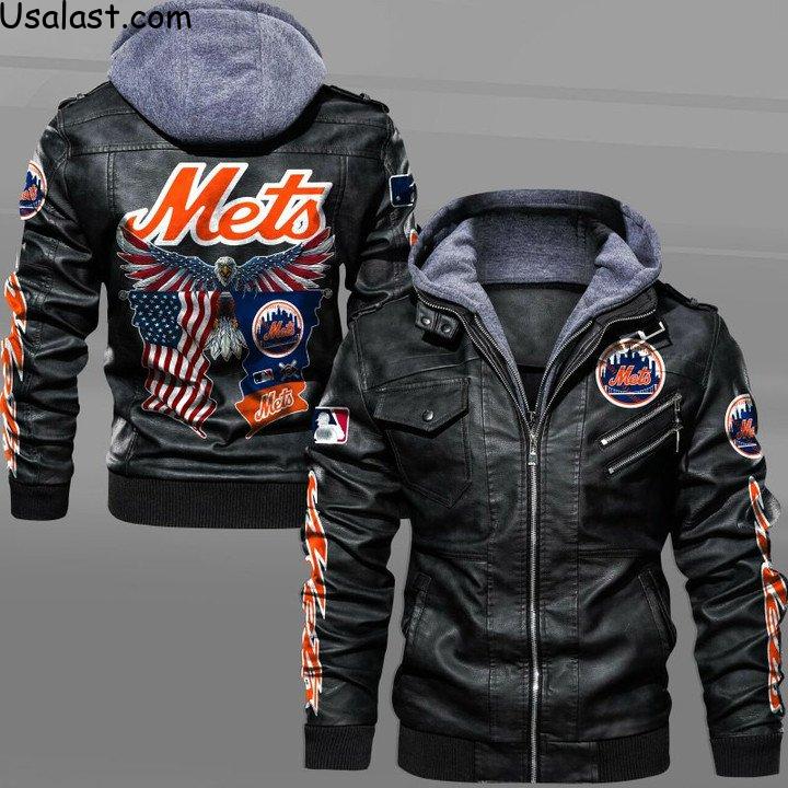 New York Mets Eagle American Flag Leather Jacket - HVsun