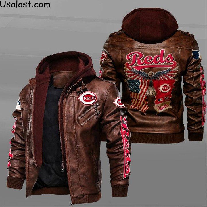 Cincinnati Reds Eagle American Flag Leather Jacket - HVsun
