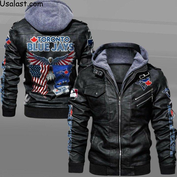 Toronto Blue Jays Eagle American Flag Leather Jacket - HVsun