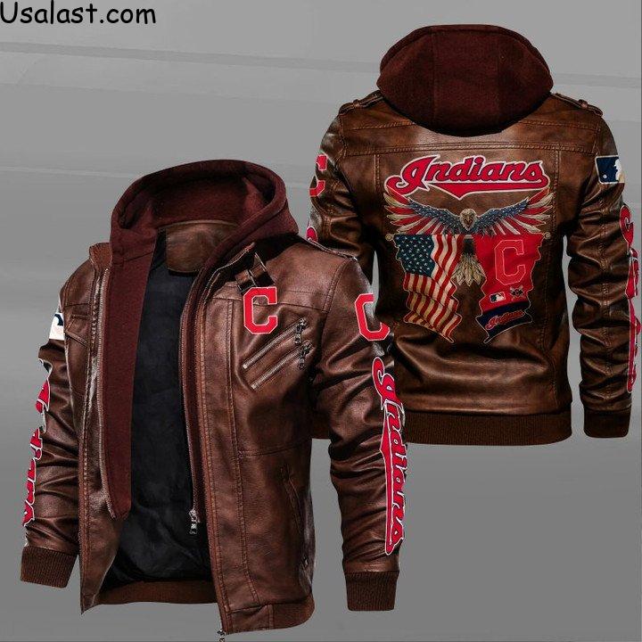 Cleveland Indians Eagle American Flag Leather Jacket - HVsun