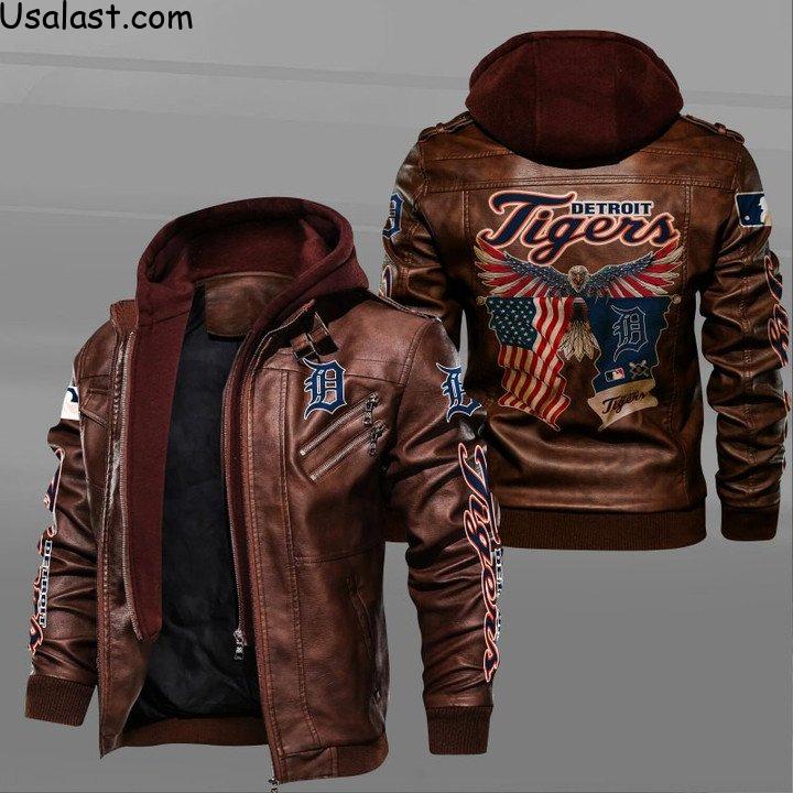 Detroit Tigers Eagle American Flag Leather Jacket - HVsun