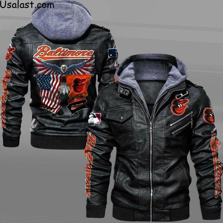 Baltimore Orioles Bald Eagle American Flag Leather Jacket - HVsun