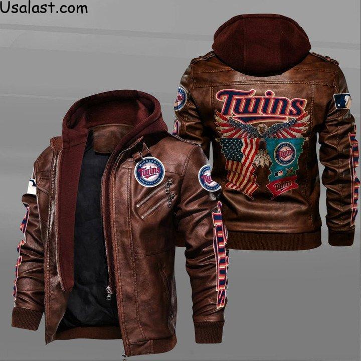 Minnesota Twins Eagle American Flag Leather Jacket - HVsun