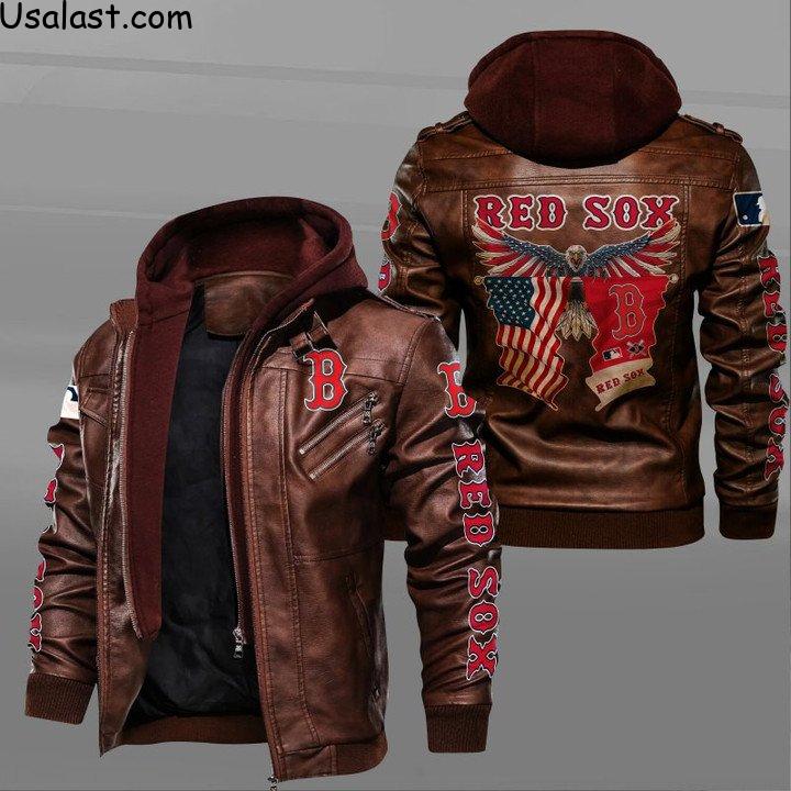 Boston Red Sox Bald Eagle American Flag Leather Jacket - HVsun