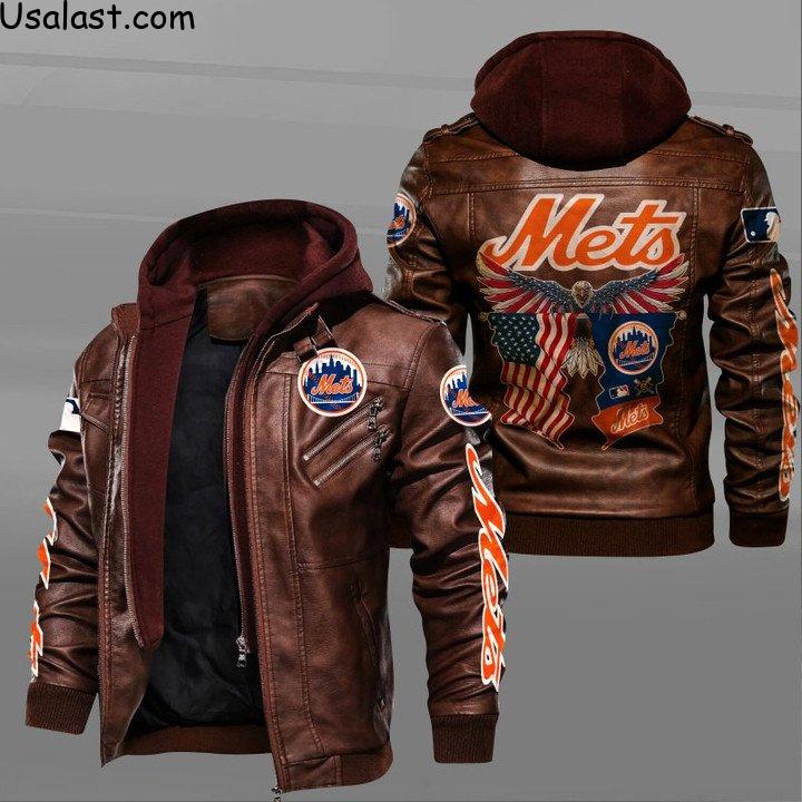 New York Mets Eagle American Flag Leather Jacket - HVsun