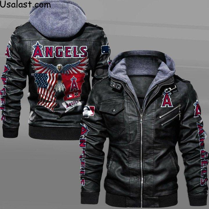 Los Angeles Angels Eagle American Flag Leather Jacket - HVsun