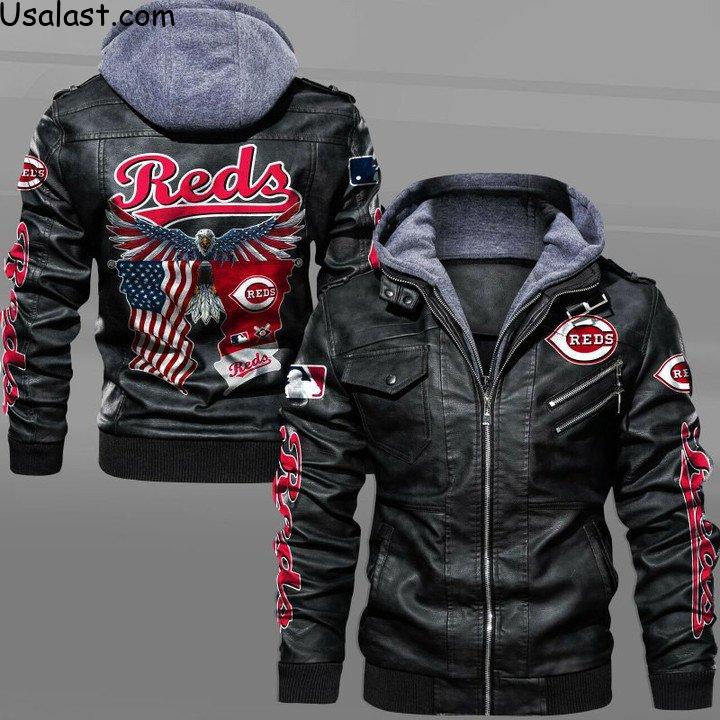 Cincinnati Reds Eagle American Flag Leather Jacket - HVsun