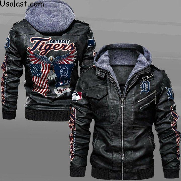 Detroit Tigers Eagle American Flag Leather Jacket - USALast