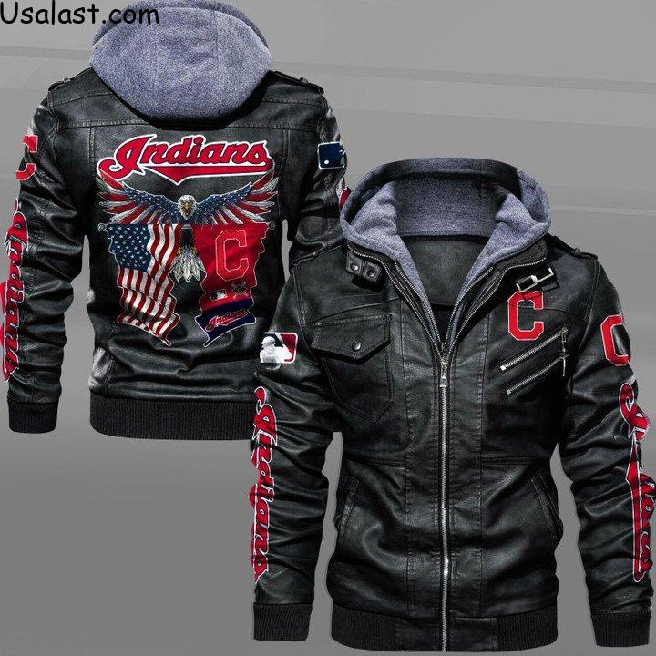 Cleveland Indians Eagle American Flag Leather Jacket - HVsun