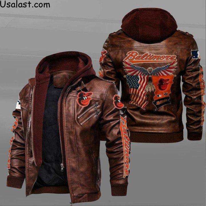 Baltimore Orioles Bald Eagle American Flag Leather Jacket - HVsun