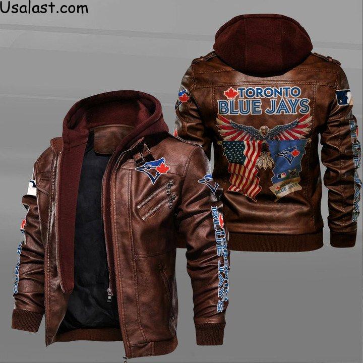 Toronto Blue Jays Eagle American Flag Leather Jacket - HVsun