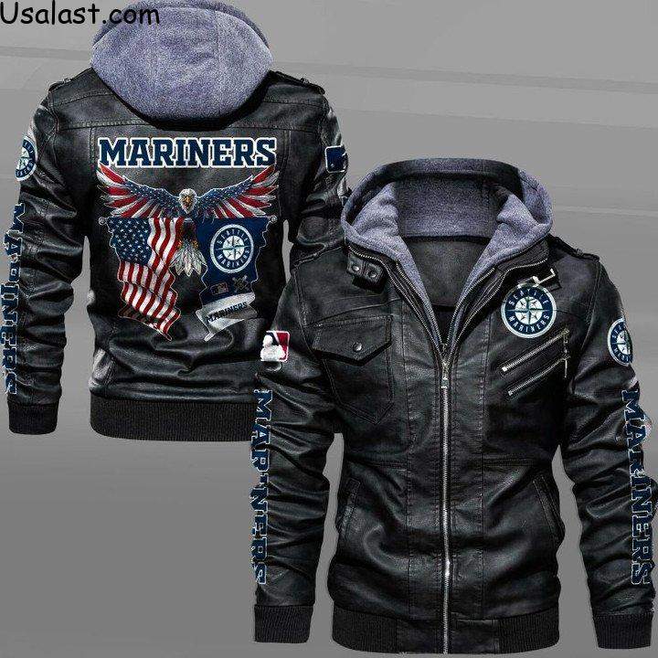 Seattle Mariners Eagle American Flag Leather Jacket - HVsun