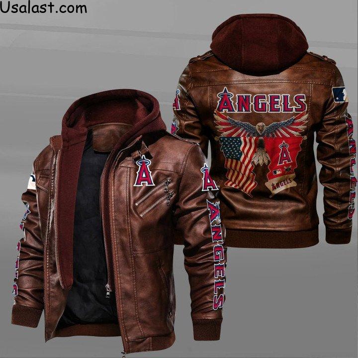 Los Angeles Angels Eagle American Flag Leather Jacket - HVsun