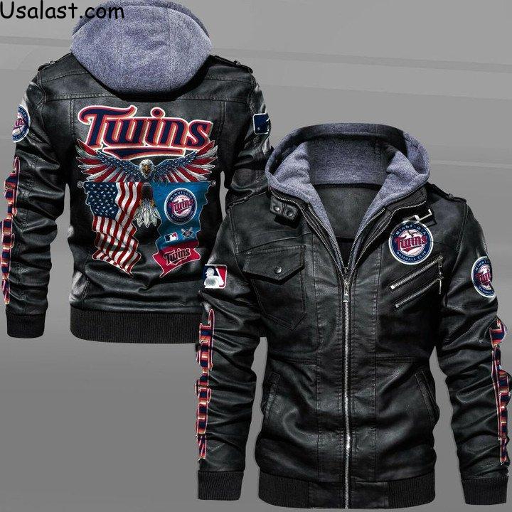 Minnesota Twins Eagle American Flag Leather Jacket - HVsun